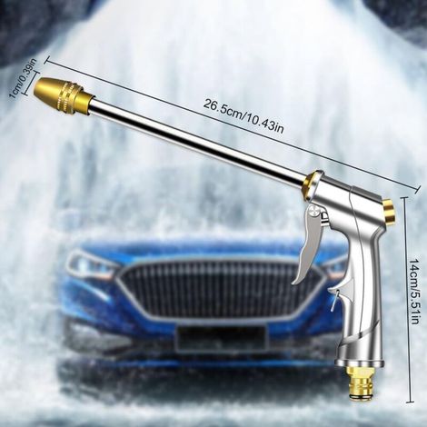 Pistolet d'arrosage en métal - Pistolet pulvérisateur - Pour tuyau d'arrosage - Pistolet haute pression - Pour lavage de voiture et jardinage (1/4)