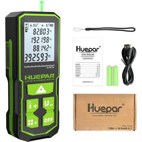 Outil de mesure laser 120M, double affichage d'angle, m/in/ft trois unités commutables, avec fonction muet et 6 modes de mesure (avec batterie) (1/5)