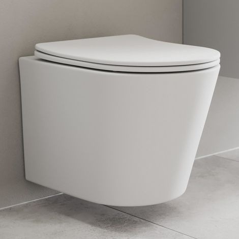Modern Slim D-Shape WC Toilet Seat Bathroom Soft Close Top Fix Hinges White (1/3)