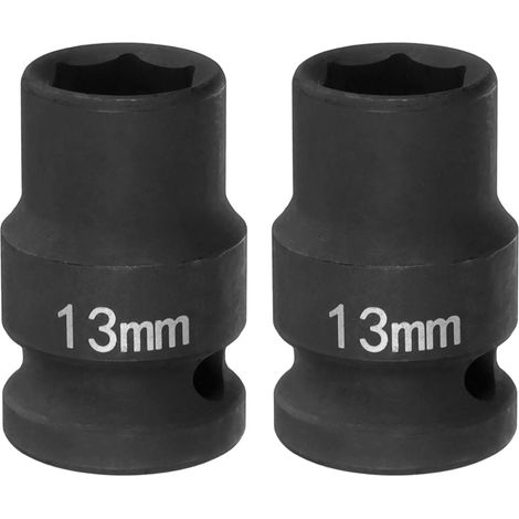 2Pcs Douille à Choc 6 Points 13mm Douille Métrique 1/2" Entraînement Carré 1.5" (38mm) Long Douilles Hexagonales pour Écrous d'Axe de Broche en Acier Cr-Mo Phosphaté, Noir (1/5)
