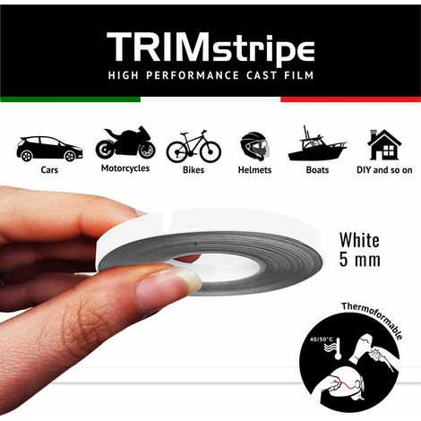 Trim Stripe Strisce Adesive per Auto, Bianco - Dimensione: 5 MM X 10 MT