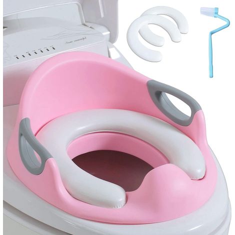 Réducteur de Wc - Reducteur Toilette Enfant Siège Toilette Wc EnfantRehausseur Wc Enfant avec Poignée et DossierAdaptateur Wc Enfant Tampons PU souples2, Brosse1 (1/5)