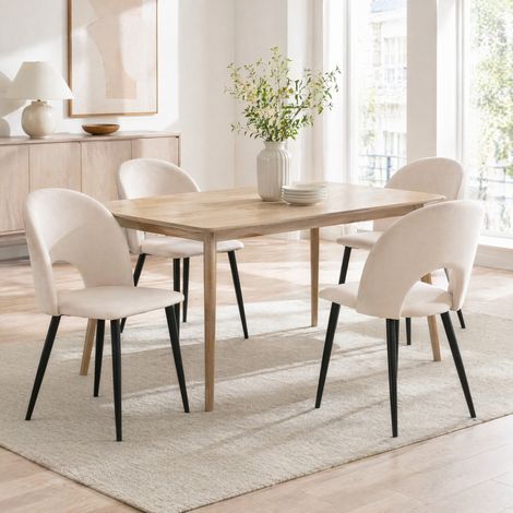 Silla de comedor de terciopelo beige con respaldo, patas regulables, lote de 4 HAVRYA (1/5)
