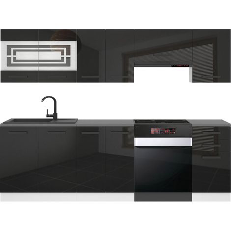 Belini Cuisine Equipee Complete Lily Muebles de Cuisine Complets - 240 cm. Cuisine Complete sans Plan de Travail, Noir très Brillant (1/3)