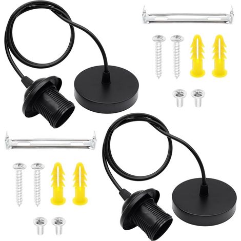 Porte Lampe Suspension Cable Suspension Luminaire Avec Anneau à Vis et Câble Réglable 100cm Pour Suspensions au Plafond Noir (1/5)