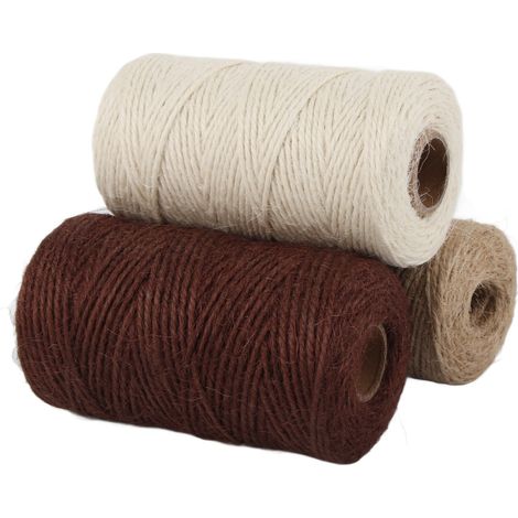 Lot de 3 cordes de jute tressées blanches, marron et kaki, pour bricolage et emballage. Fil épais de 2 mm. (1/5)