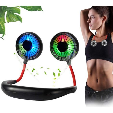 Mini ventilateur portable rechargeable USB, ventilateur à main et tour de cou, 3 vitesses, rotation à 360°, ventilateur personnel compact pour sport, voyage, bureau, camping, extérieur, noir (1/5)