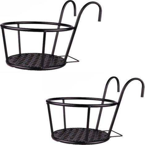 Ensemble de 2 paniers de jardinières suspendues en métal robuste pour balcon, Support pots fleurs (1/4)