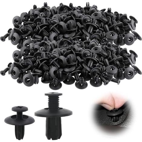 240 Pièces Clips de Fixation Voiture, Rivets Plastique Voiture Nylon 6 mm + 8 mm, Clips Universels pour Pare-chocs, Ailes et Renforts, Fixations de Carrosserie, Garde-Boue Rivets Clip de Retenue (1/5)