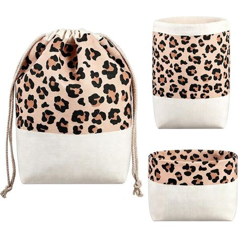Sac à pain 33 x 21 cm 3 en 1 en coton avec motif léopard, cordon de serrage, réutilisable, pour garder au frais et transporter (1/5)