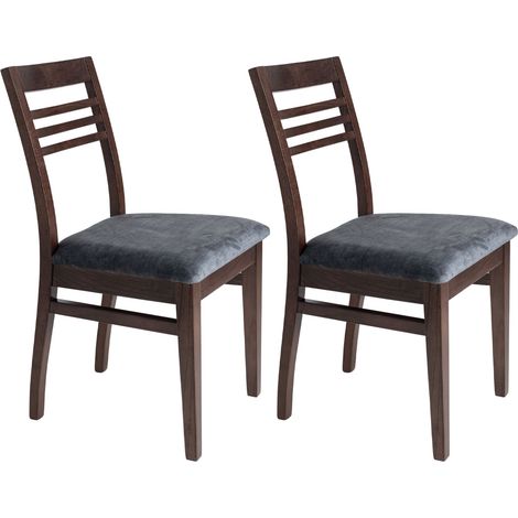 Lot de 2 chaises en hêtre chêne foncé assise tissu gris - AGATHE