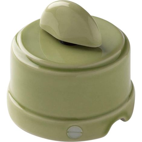 Klartext - Interruttore/Deviatore a rotazione BELLE ÉPOQUE in stile vintage per installazione con cavo tessile, in pregiata porcellana artigianale, colore verde lucido (1/4)