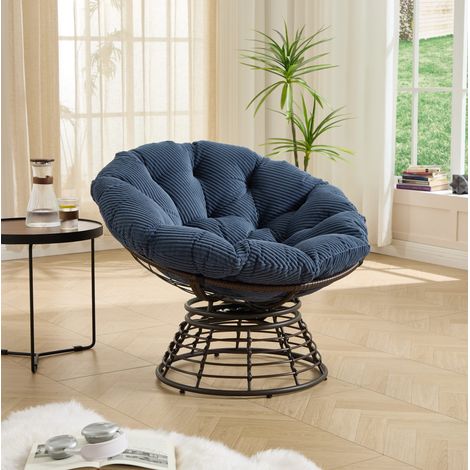 Silla giratoria Papasan 360° con cojín, acero, poliratán, azul oscuro HAVRYA (1/5)