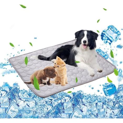 Tapis rafraîchissant chien/chat 100×70 cm, gel non toxique, gris, effet fraîcheur été (1/5)