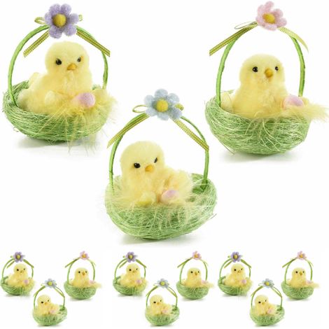 Cestini in Paglia con Pulcino Decorazione Pasquale per Casa e Negozi Idea Regalo Bambini -9 Pezzi (1/2)