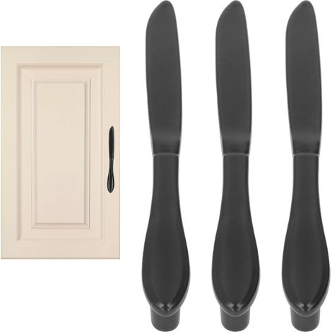 Ensemble de 3 poignées de porte épaisses en forme de couverts et de vaisselle, pour tiroirs, armoires et étagères, couteau noir (1/5)