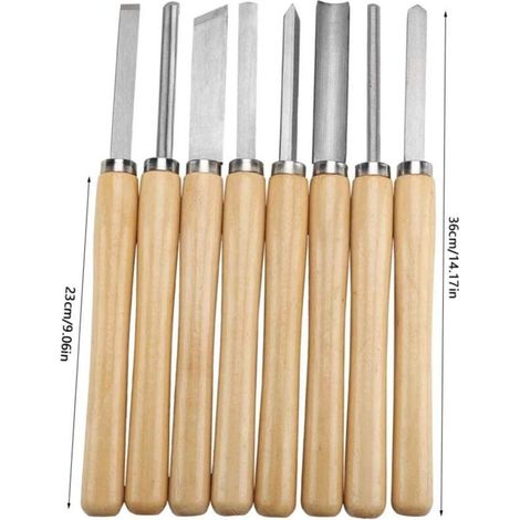 Juego de torneado de madera, juego de 8 cinceles para madera, herramientas para torneado de madera, gubia oblicua para madera, separador (1/3)