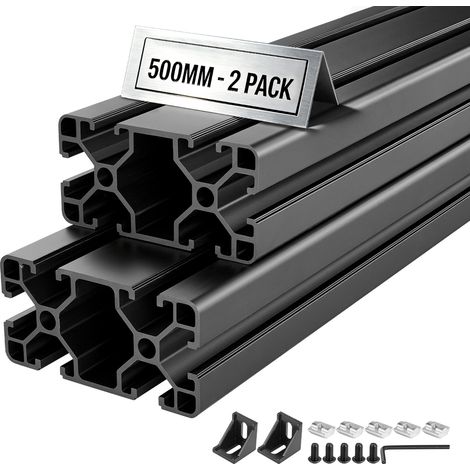 VEVOR Profile Aluminium Extrude 4080 2 PCS Profile Alu Anodise 500 mm Rainure en T Standard Europeen pour Chassis deImprimante 3D, Machine CNC, Mobilier, Etablis, Bricolage, Haute Resistance, Noir (1/5)