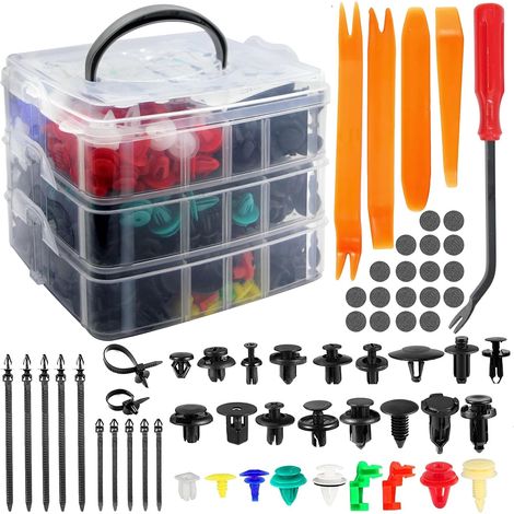 Clips de Fixation Automobile 910 Pièces, Clips Universels pour Panneaux de Porte, Kit de Clips Plastiques pour Pare-chocs et Moulures, Kit de Fixation pour Carrosserie avec Outils de Démontage (1/5)