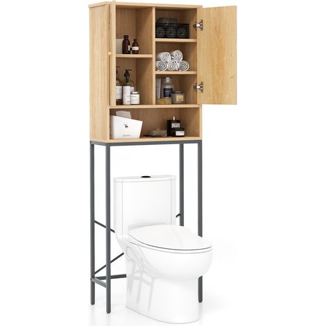 175 cm Freestanding Toilet Cabinet Over The Toilet Storage Cabinet w/ Rattan Doors (1/5)