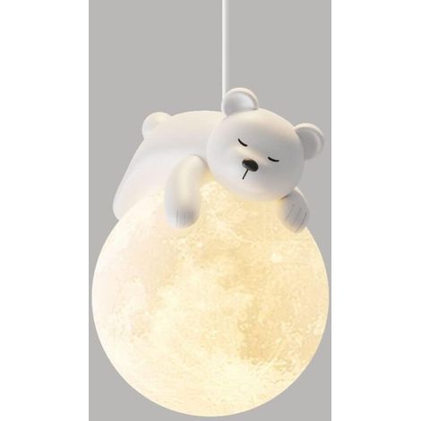 1 x Pendentif - Ours - Impression 3D Lune - Luminaire Suspendu - Chambre Enfant - Blanc - PLA - Montage Semi-Affleurant (1/5)