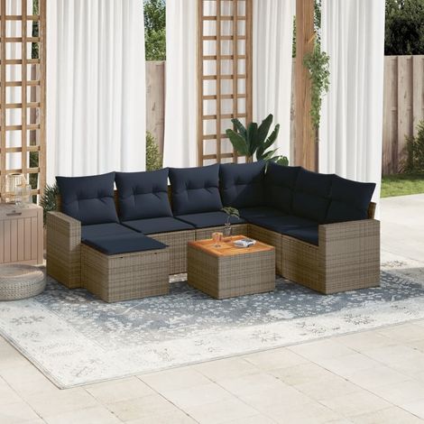8-teiliges Gartensofa-Set mit Kissen, grau, Polyrattan (1/5)