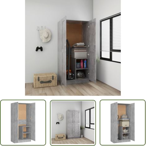The Living Store Garde-robe Gris béton 82,5x51,5x180 cm Aggloméré - Armoire - Meuble Rangement - Dressing - Placard - Mobilier Chambre (1/5)