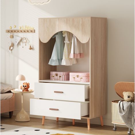 Armario infantil abierto con barra y cajones Natural OKMYHOME (1/5)