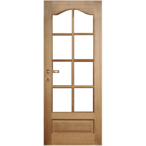 Porte nue sans cadre en bois chêne – 8 carreaux – Chapeau de gendarme – 73 cm à recouvrement – Pour espaces intérieurs – Reivilo (1/3)