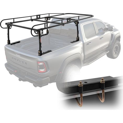 VEVOR Estante para escalera para camión, capacidad de 1000 lb, se adapta a kayaks, escaleras, tablas de surf, madera, ancho ajustable de 43.3" a 63", opciones de montaje sin perforación o con perforac