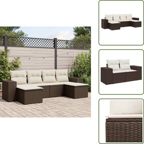The Living Store 6-tlg. Garten-Sofagarnitur mit Kissen Braun Poly Rattan - Gartenmöbel (1/5)