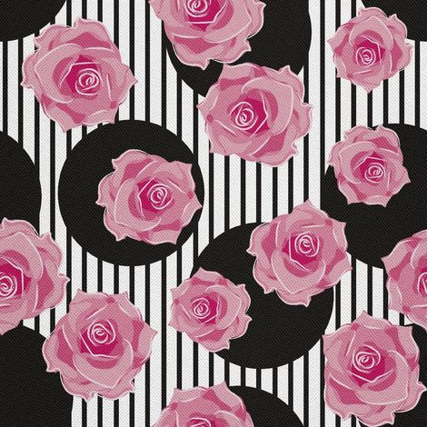 Tissu d'extérieur décoratif Oxford - motif roses et cercles sur rayures (1/5)