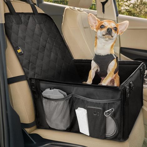 Schwarzer Hundeautositz für kleine und mittelgroße Hunde – wasserdichte Autotransportbox (1/5)