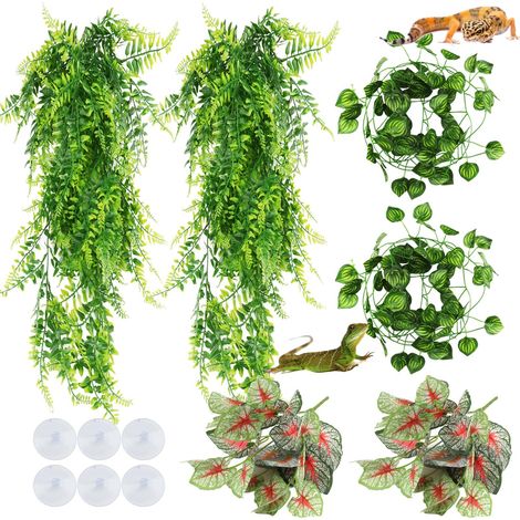 Plantes Artificielles pour Terrarium et Vivarium - Lianes, Vignes et Feuillages Suspendus avec Ventouses pour Reptiles, Lézards, Geckos et Caméléons (1/5)