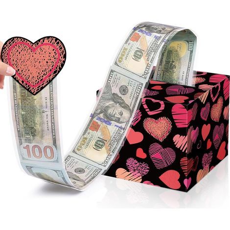 Boîte à argent pour la Saint-Valentin à tirage d'argent, boîte à tirage d'argent rose et rouge pour cadeau en espèces avec carte de vœux, boîte à argent surprise pour la Saint-Valentin, boîte à roulea (1/5)