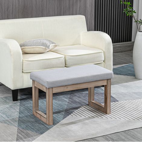 CHICFURN Banco puf 68 x 38 x 42 cm gris de poliéster con patas de madera para salón (1/5)