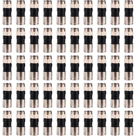 50pcs Connecteur Compression RG6, Connecteur Coaxiaux de Type F RG6 Résistants aux Intempéries pour Câbles à Double/Triple/Quadruple Blindage et Antennes Satellites TV HD (1/5)