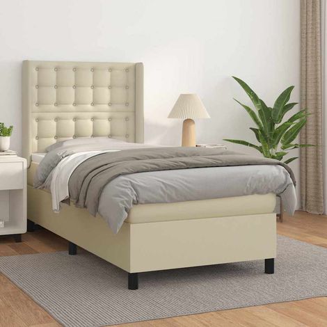 Cama box spring con colchón cuero sintético crema 90x190 cm (1/5)