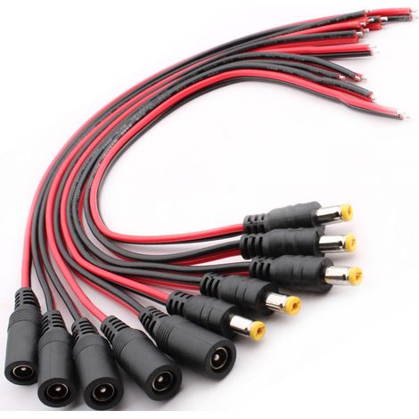 10 cavi pigtail di alimentazione CC da 5,5 x 2,1 mm, connettore di alimentazione CC maschio/femmina 18AWG 12V 5A per telecamera di videosorveglianza CCTV, cavo per striscia LED, connettore CC