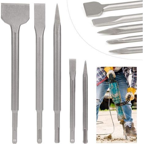 Burin Sds Lot De 5 Burins Avec 2 Burin Pointu Et 3 Burins Plats, Outil De Forage Pour Béton (1/5)
