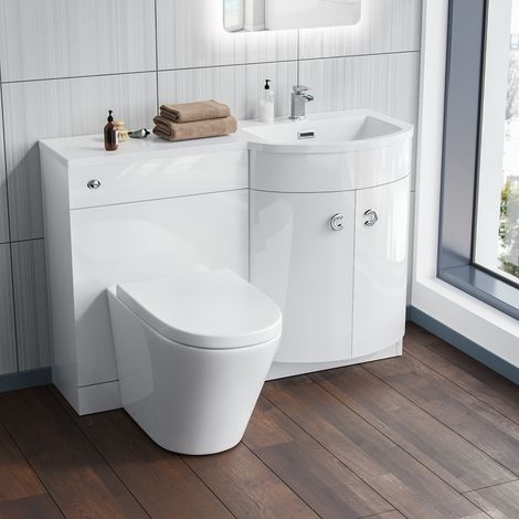 Dene RH 1100mm Vanity Basin Unit & Elora Back To Wall Toilet White (1/5)
