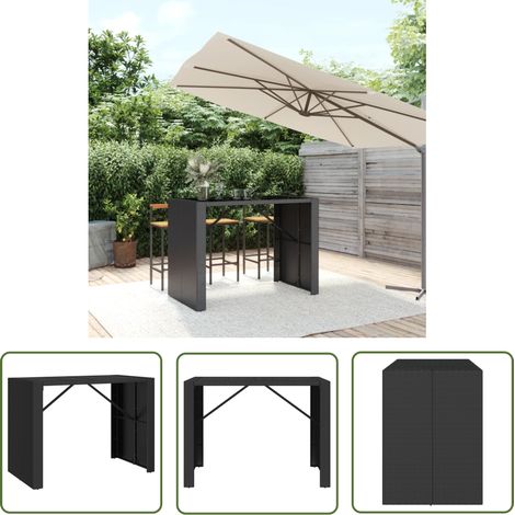 The Living Store Bartisch mit Glasplatte Schwarz 145x80x110 cm Poly Rattan - Outdoor Möbel - Gartenmöbel - Esszimmerset - Balkonmöbel - Terrassenmöbeln (1/5)