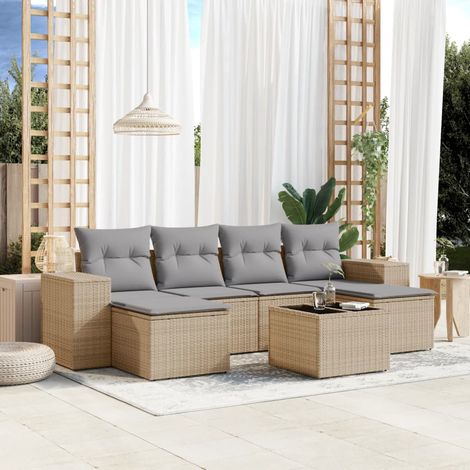 Set sofás de jardín 7 piezas y cojines ratán sintético beige vidaXL (1/3)