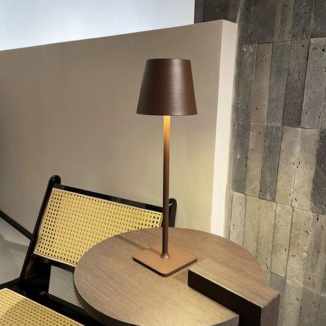 (Marron) Lampe de bureau rechargeable USB, interrupteur tactile étanche, convient aux chambres, hôtels et restaurants. (1/3)