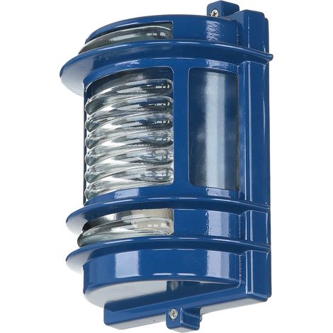 Massive Wandlampe außen IP64 aus Messing Glas H: 22 cm in Blau E27 Wandleuchte Haus Eingang Balkon