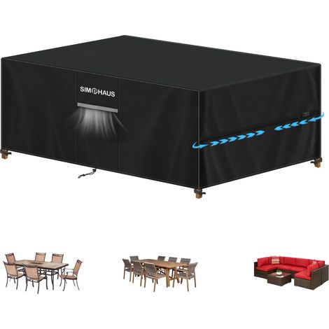 Housse Protection Table de Jardin Housse Salon de Jardin Exterieur Housses Impermeable Meubles Exterieur avec Grilles D’aération, Bache Salon de Jardin Protection Table Exterieur 220x105x74cm (1/5)