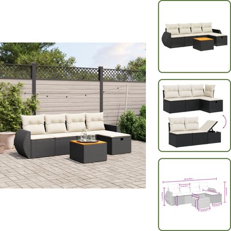 The Living Store Salon de jardin 6 pcs avec coussins noir résine tressée - Ensemble Salon De Jardin - Mobilier De Jardin - Canapé Extérieur - Set De Jardin - Chaise Lounge