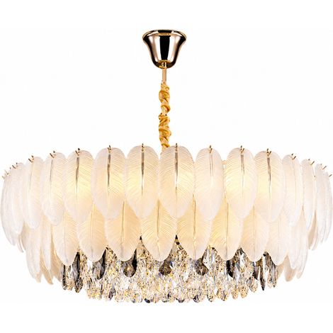 Suspension LED plume Ø95 cm, grand lustre de luxe avec cristal, 3 températures de couleur, lampe design pour grands espaces
