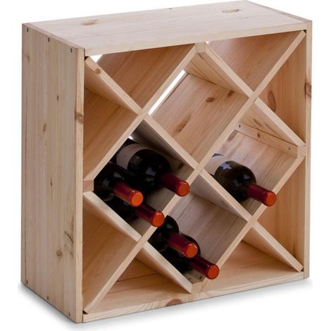 Casier range bouteille en bois naturel pour cave – Organisateur 28 à 60 bouteilles – Dimensions 50x50x26cm – Étagère empilable – Outils Et Nature (1/5)
