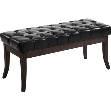 Banco de diseño Chesterfield 100 cm con costuras decorativas base de madera oscura de PVC negro 100003670 (1/3)